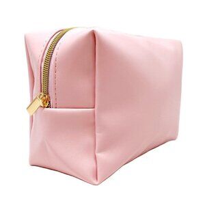 Blush pink Vegan leather Cosmetic bag and make up bag with top zipper